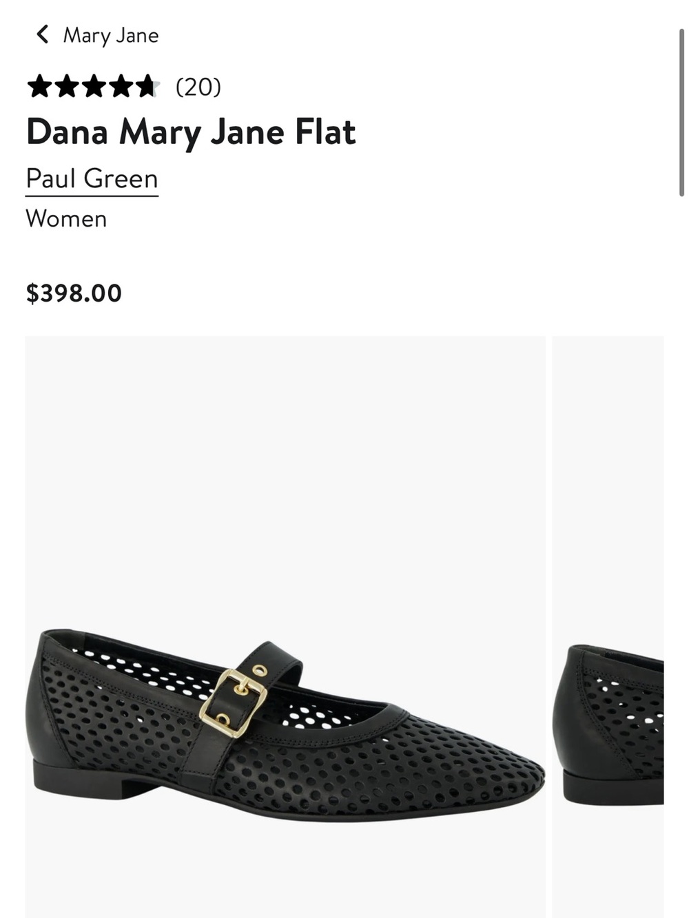 Paul Green Black Perforated Mary Jane with Gold Buckle